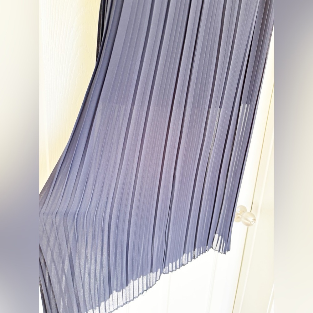 EUC Elegant Navy Blue Foldover Waist Pleated Sheer Maxi Skirt in Size Medium - Picture 5 of 6